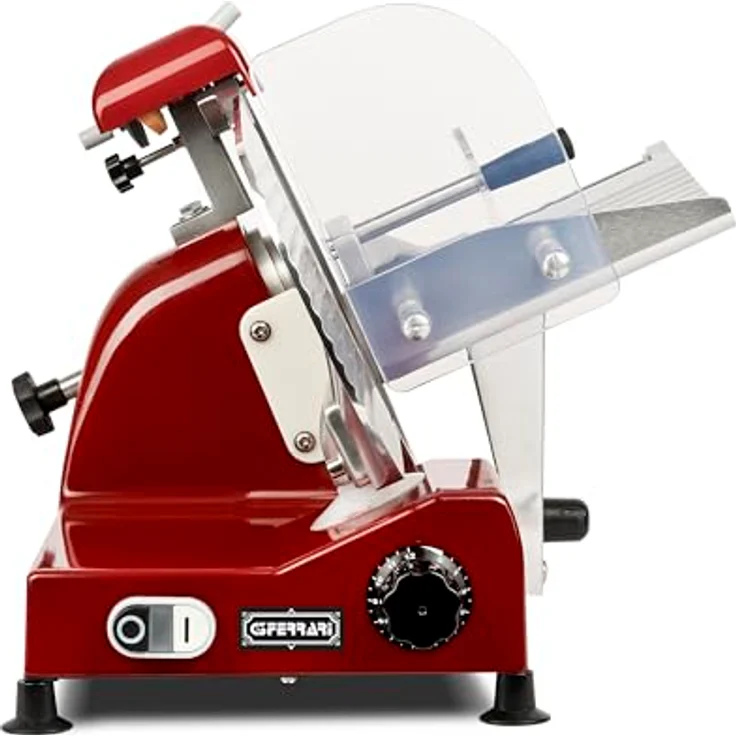 G3 Ferrari G20157 Profi-Aufschnittmaschine Emilia 250, 240 W, 25 cm Edelstahlklinge, integrierter Messerschärfer, Schnittstärke 0–12 mm, rutschfeste Füße, Rot – Bild 2