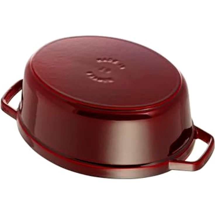 Staub 1102987 Cocotte-Bräter, oval mit Deckel 29 cm, 4,25 L, mit mattschwarzer lierung im Inneren des Topfes, grenadine – Bild 7