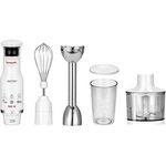 MPM MBL-28 Stabmixer-Set, Mixstab, Schnee-Besen, Multi-Messer, Einstellbare Geschwindigkeit, Zerkleinerungsbecher 500ml, 600-ml-Messglas, BPA-frei, 500W, 500, Edelstahl, Weiß