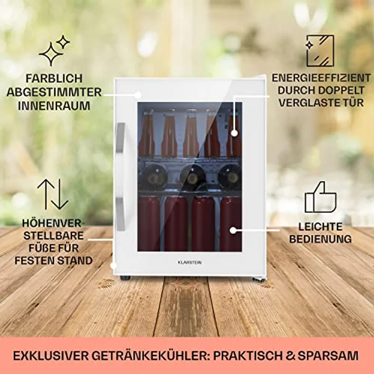 Klarstein Getränkekühlschrank HEA-BeersafeM-quartz 10039425, Bierkühlschrank mit Glastür, leise und energieeffizient, 33 Liter, Quartz – Bild 6