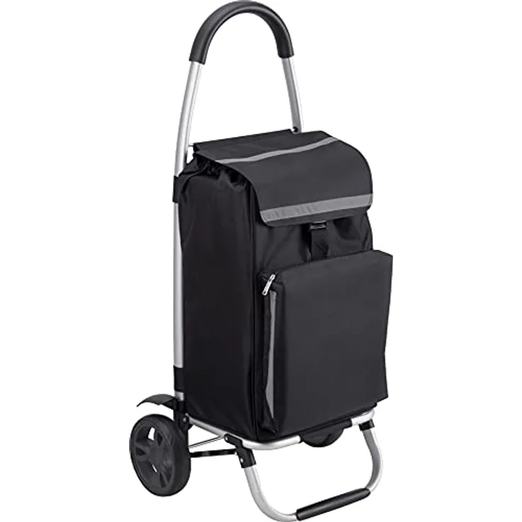 Meister Einkaufstrolley - 54 Liter - Extra große Reifen - Mit Kühlfach - Abnehmbare und regenfeste Tasche - Aufhängung für den Einkaufswagen / Klappbarer Shopper / Einkaufsroller / Schwarz, 6816800