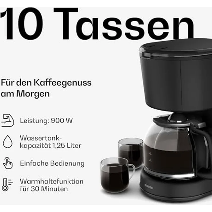 Klarstein Velaire Frühstücksset, Toaster 2 Scheiben mit Brötchenaufsatz, Wasserkocher 1,7L, Filterkaffeemaschine 10 Tassen, 7 Bräunungsstufen, Warmhaltefunktion, Glas-Kanne – Bild 5