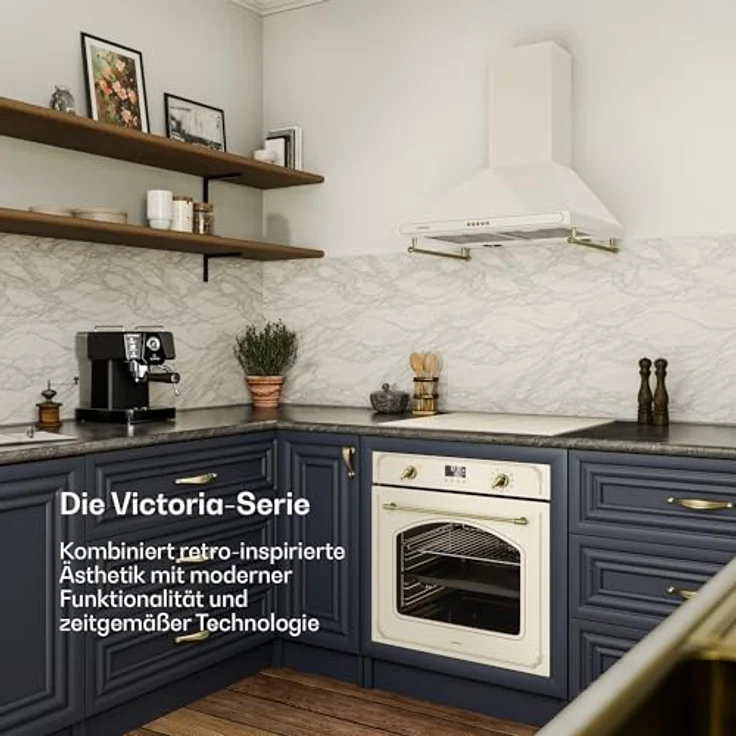 Klarstein Victoria Pyro Einbaubackofen 60 cm – 76L, Retro Design mit 11 Funktionen, Energieklasse A, Pyrolyse, Timer, Vierfachverglasung, Emaille-Innenraum, Sahne – Bild 2