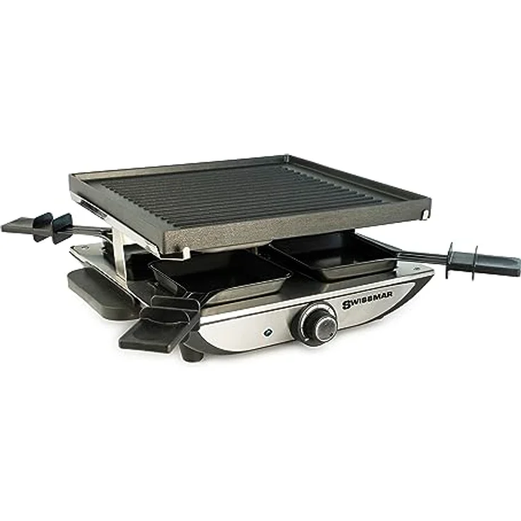 Swissmar Genfer Raclette-Grill, Racletteofen für 4 Personen mit reversibler Gusseisen-Grillplatte, Silber – Bild 2