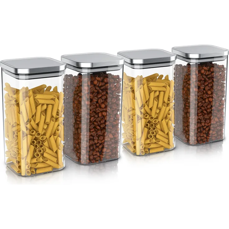 Arendo Vorratsgläser 4er Set 1,65 L, eckige Glasbehälter aus Borosilikatglas mit luftdichtem Edelstahldeckel, hitzebeständig und mikrowellengeeignet