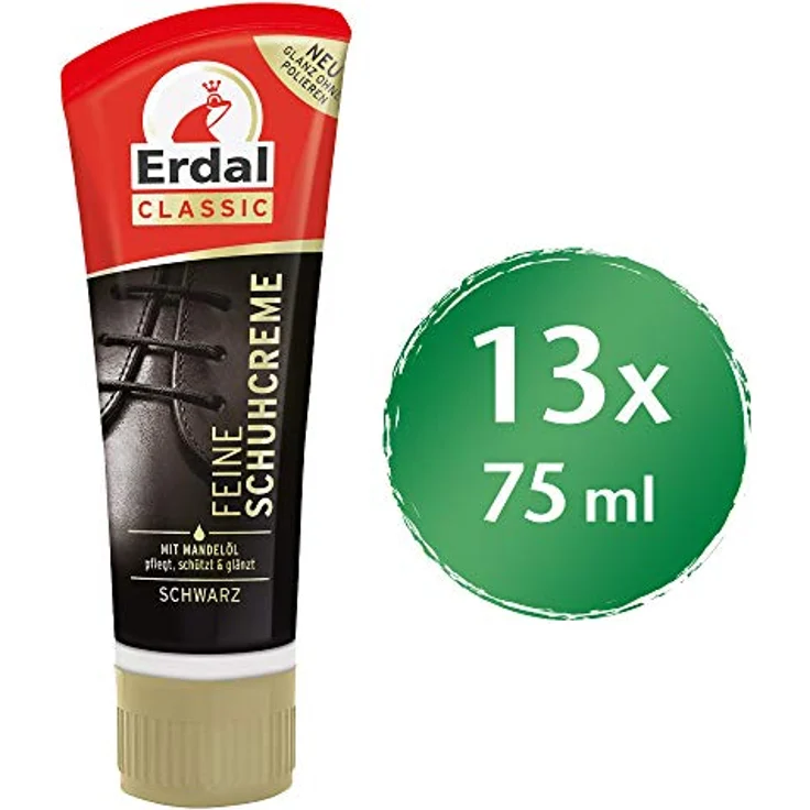 Erdal Feine Schuhcreme, Tubencreme für Glattlederschuhe, mit echtem Mandelöl, schwarz, 10er Pack (10 x 75 ml) – Bild 4