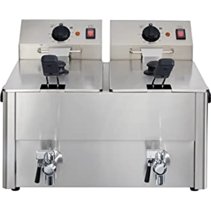 GastroHero Doppelfritteuse 2x10L, Edelstahl-Fritteuse mit Ablasshahn, Thermostaten und Überhitzungsschutz für Gastronomie und Restaurants – Bild 5