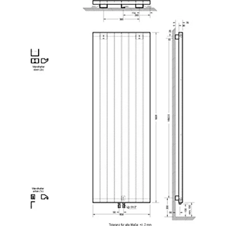 Schulte Design-Heizkörper New York, 180 x 60 cm, 1070 Watt Leistung, Mittelanschluss, alpin-weiß, Wohnraum-Heizkörper für Zweirohr-Systeme – Bild 3