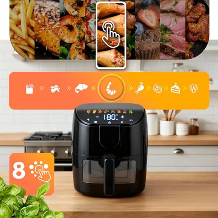 Berdsen BD-658, Luftfritteuse fettfrei mit 4 Litern Volumen und 1500 Watt Leistung, schwarz – Bild 8