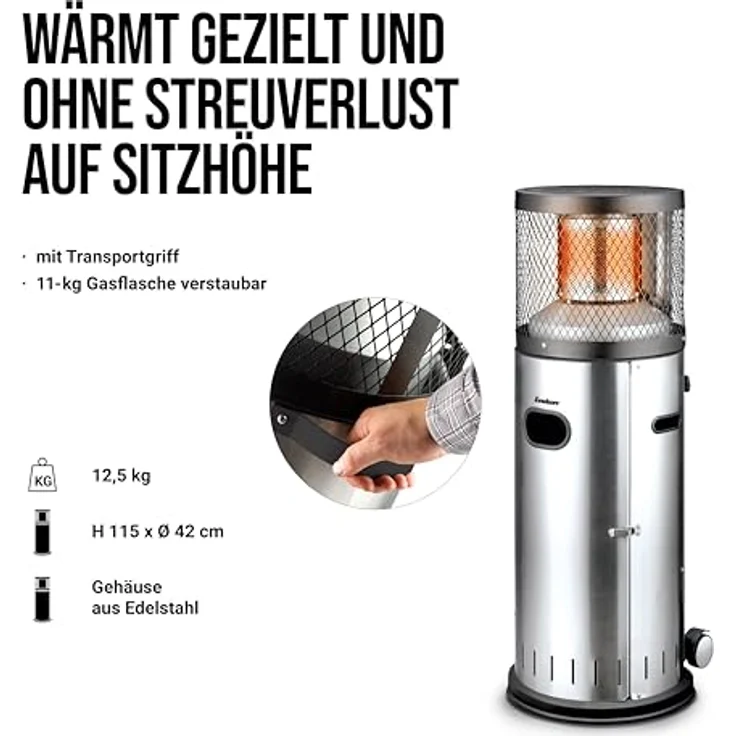 Enders® Terrassenheizer Gas POLO 2.0, Gas-Heizstrahler mit ENDUR Reflektionssystem, stufenlose Regulierung, Transporträder, Umkippsicherung - Schwarz – Bild 4