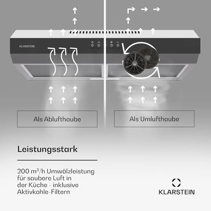 Klarstein Dunstabzugshaube 60cm, Abluft-Dunstabzugshaube mit Spülmaschinenfestem Filter aus Aluminium, Leise Abzugshaube Abluft, 200m³/h Luftstrom, Effiziente Wandhauben mit LEDs & Touch Controls – Bild 3