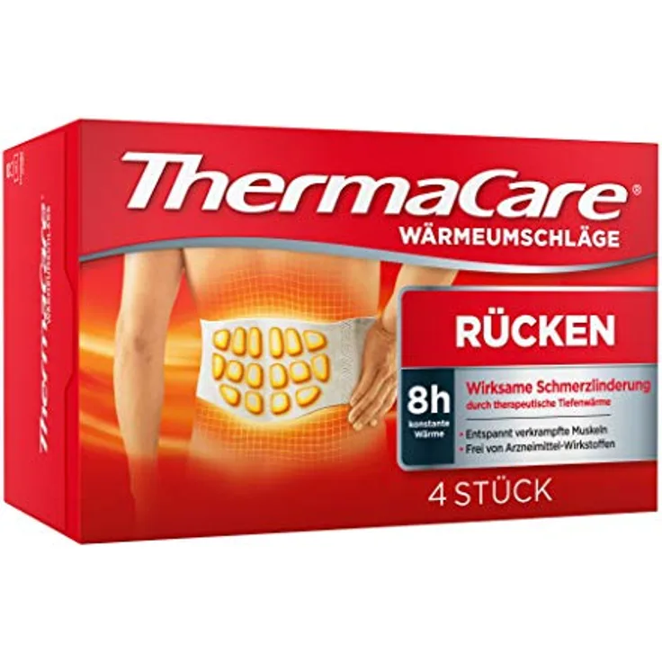 ThermaCare Wärmeumschläge – Wärmeauflagen unterer Rücken zur Linderung von Rückenschmerzen – Tiefenwärme zum Entspannen und Lockern der Muskeln – Größe S-XL – 4 Stück pro Packung, Weiss