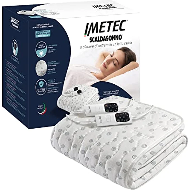 Imetec Scaldasonno Adapto, Doppelwärmeunterbett, 150x160 cm, geringer Verbrauch, patentierte Technologie, schnelle Erwärmung, individuelle Temp., 100 % Baumwolle, Made in Italy, 2 Steuerungen, 6 Temp. – Bild 1