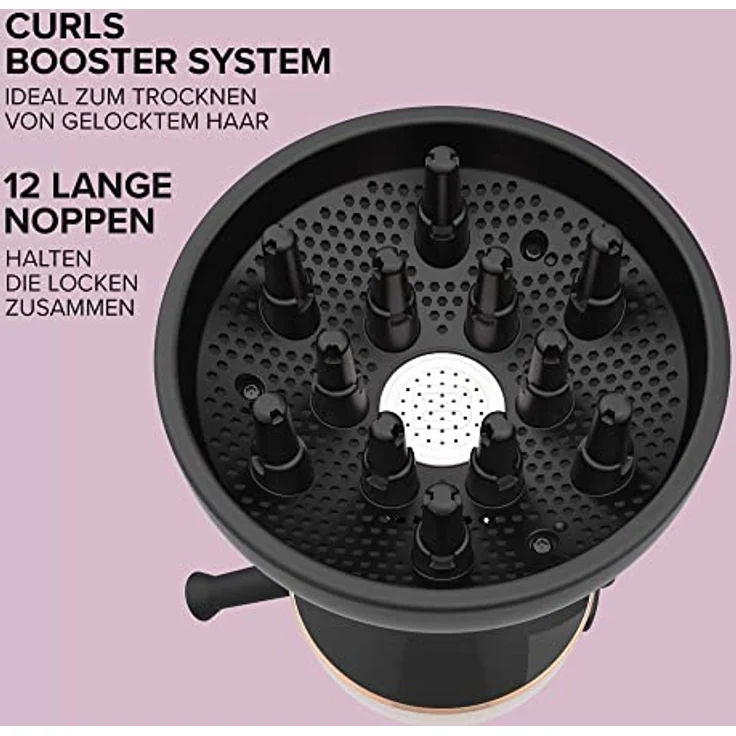 Imetec DF1 3000 Heißluftdiffusor, 700W, für lockiges Haar, Keramiktechnologie, ohne Kraus-Effekt, schwarz, rose – Bild 4