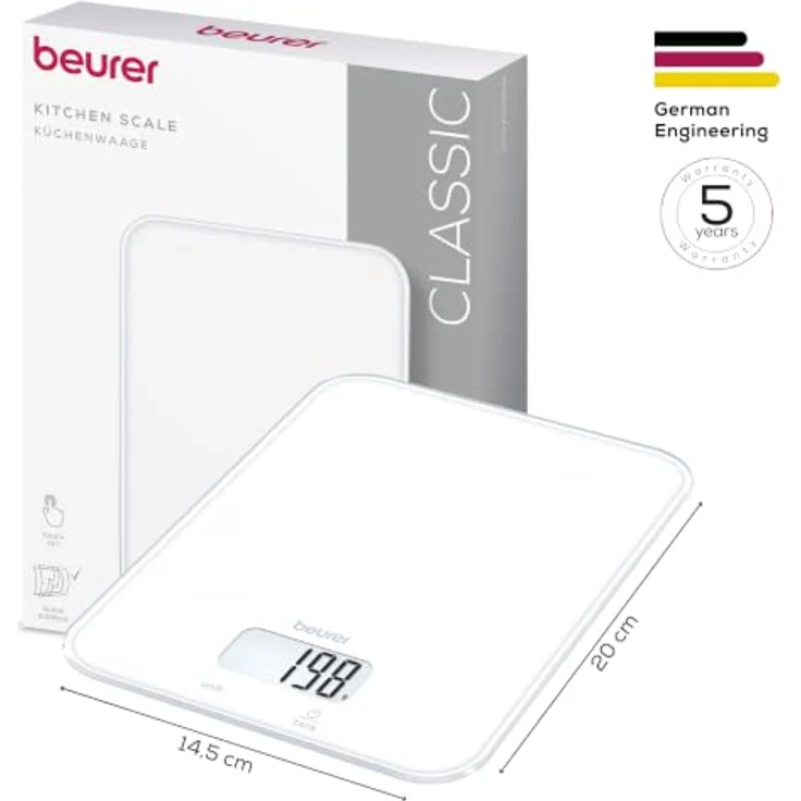 BEURER Küchenwaage KS 19 Pure White, Digitale Küchenwaage bis 5kg, 1-g-Genauigkeit mit Sensor-Touch-Panel – Bild 7