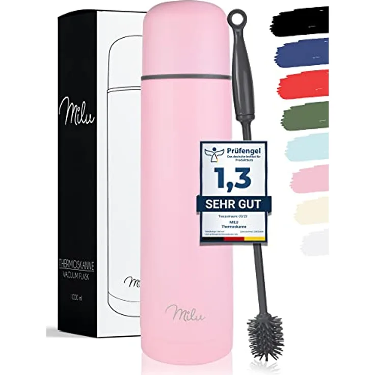 Milu Thermosflasche Thermoskanne Isolierflasche 1L, 750ml, 500ml - Isolierte Edelstahl Trinkflasche, 100% Auslaufsicher, Doppelwandisolierung (Rosa, 500ml)