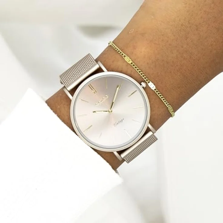Oozoo Vintage Damen Uhr Taupe/Gold | Moderne Damen Armbanduhr mit Mesharmband | Japanisches Quarzwerk | Gehärtetes Mineralglas | Inkl. Geschenkbox – Bild 3