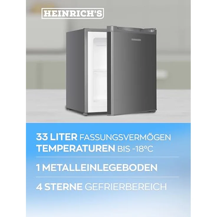 Heinrich´s Mini Gefrierschrank 33L Edelstahl/Inox klein kompakt leise:40db Gefrierbox; wechselbarer Türanschlag; bis zu -18°C, Tiefkühlschrank, perfekt für Büro Camping Outdoor – Bild 4