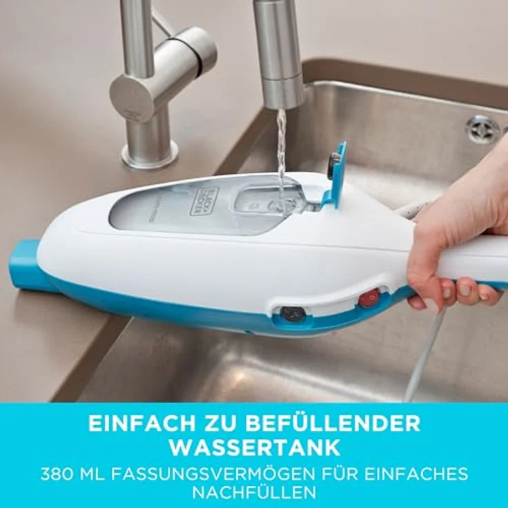 Black + Decker FSM13E1 Dampfbesen Steam Mop, Basic (Dampfreiniger für hygienische, gründliche Sauberkeit, abnehmbarer Stiel, einfache Bedienbarkeit, inkl. 1 Mikrofaser-Pad), 1300 W – Bild 5