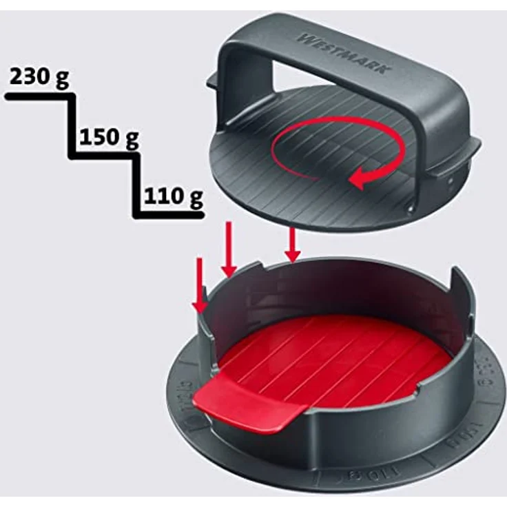 Westmark Hamburgermaker, formt 3 Pattie-Größen, mit Hebevorrichtung, Vario Plus, Kunststoff, Anthrazit/Rot, 62352260 – Bild 3