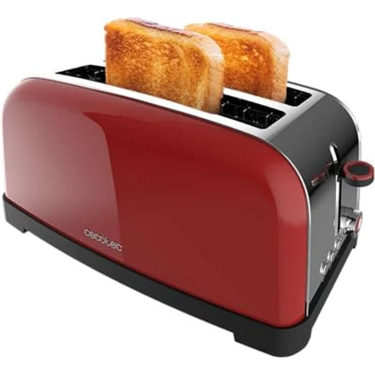 Cecotec Vertikaler Toaster Toastin' time 1500 Red Lite, 1500W Leistung, Kapazität für 4 Toasts, langer doppelter Schlitz, 3,8 cm breit, 7 Röststufen – Bild 1