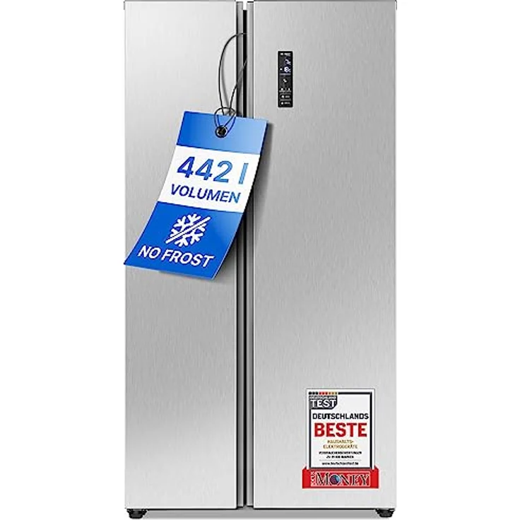 Bomann® Side by Side Kühl Gefrierkombination mit Total No Frost und 442L Nutzinhalt, Kühlschrank Side by Side mit MultiAirflow-Technologie, Verbrauch 287 kWh/Jahr - 177x90x59cm - SBS 7344 inox – Bild 1