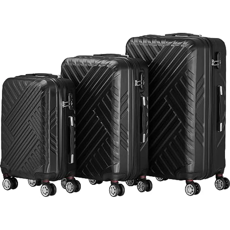 Zelsius Koffer Set 3 Stück, Schwarz | ABS Hartschalenkoffer mit Zahlenschloss, Doppelrollen und Innen Trennwand | Handgepäckkoffer, Hartschalenkoffer Set 3 teilig, Trolley, Koffer Groß, Luggage Set – Bild 5