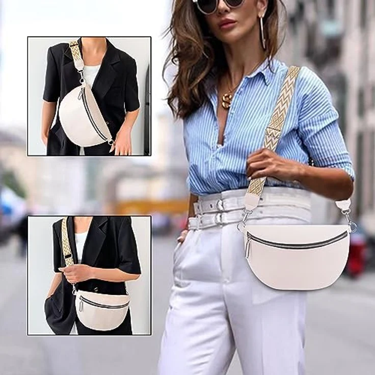GSenhui Bauchtasche Damen Groß, Wasserdichte Umhängetasche aus veganem Leder, Crossbody Bag mit breitem Gurt für Reisen und Wandern – Bild 2
