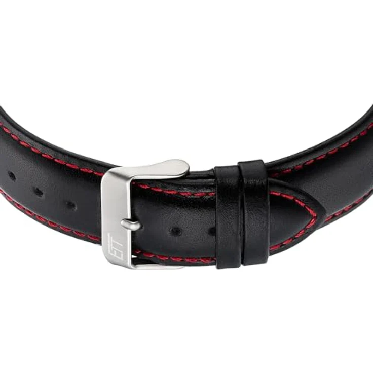 ETT Eco Tech Time EGT-11718-22L, Funk Solar Herren Uhr Analog mit Titangehäuse, schwarzem Lederarmband und wasserdicht bis 10 Bar – Bild 3