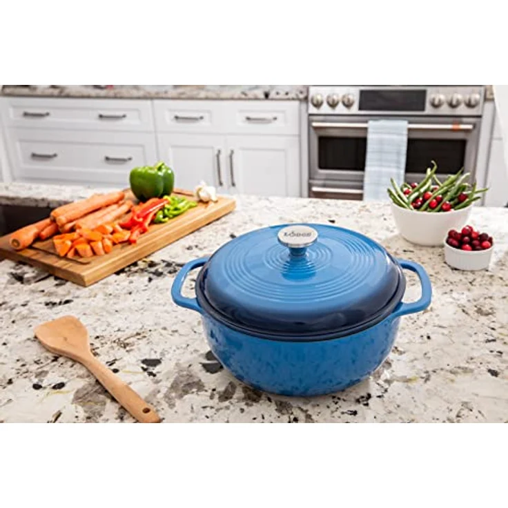 Lodge Schmortopf aus emailliertem Gusseisen, 6 l, Blau - 6 Liter Dutch Oven mit splitterfester Porzellan-Emaille-Oberfläche und Gusseisen Seitengriffen – Bild 5