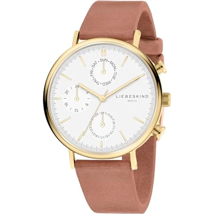Liebeskind Berlin Armbanduhr LT-0381-LM IP Gold braun, Multifunktions Damenuhr mit Edelstahlgehäuse und Lederband – Bild 2