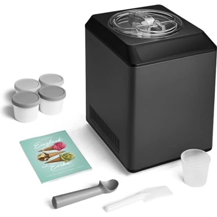 Springlane Kitchen Eismaschine & Joghurtbereiter Erika 2,5 L mit selbstkühlendem Kompressor 250 W, Eiscrememaschine aus Edelstahl mit Kühl- und Heizfunktion, inkl. Rezeptheft (Erika + 4 Eisbehälter Mini Grau) – Bild 1