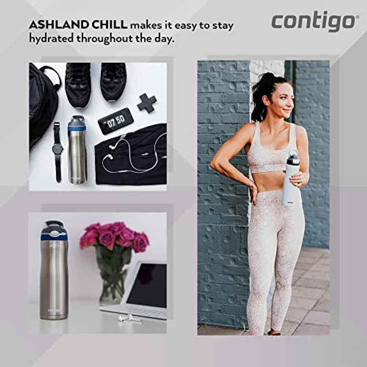 Contigo Ashland Chill Trinkflasche mit Tragegriff, 600 ml, grau – Bild 4