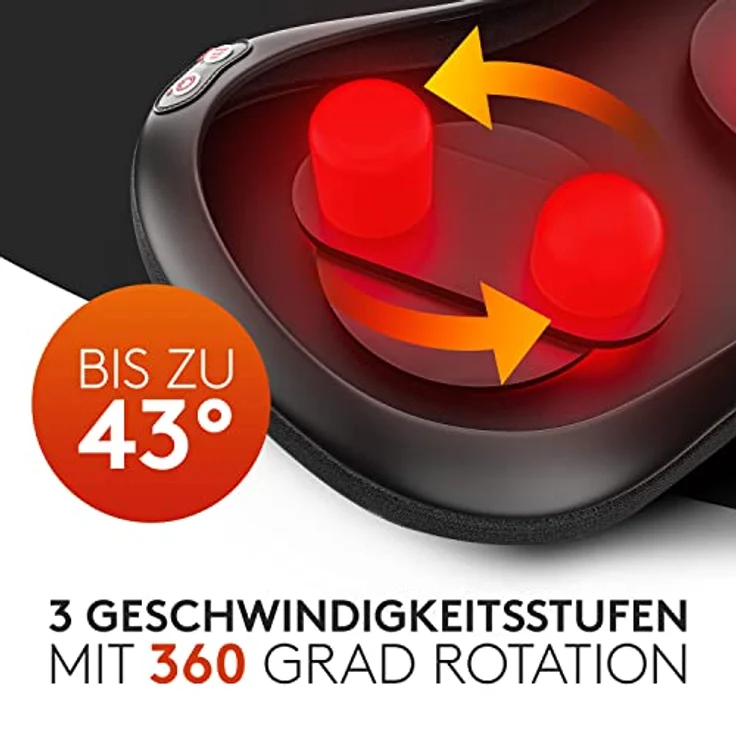 Wellax - Massagekissen mit Wärmefunktion & 360° Drehung - Shiatsu Nackenmassagegerät mit 3 Geschwindigkeiten für Schultern & Rücken - inkl. Verlängerungsgurt - Neck Massager, Schwarz – Bild 3