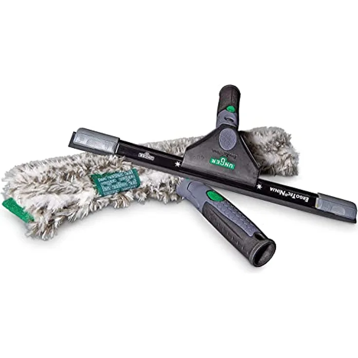 UNGER ErgoTec Ninja Fensterreinigungs Starter-Set 2in1 (inkl. Einwascher + Abzieher, für professionelle Fensterreinigung/Glasreinigung) AKN10