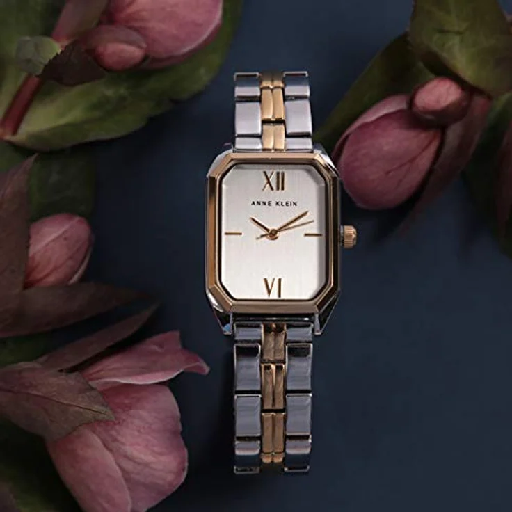 Anne Klein Armbanduhr für Frauen, Silberfarbenes Zifferblatt mit goldfarbenen Zeigern, Zweifarbiges Gliederarmband, Wasserdicht bis 30M – Bild 3