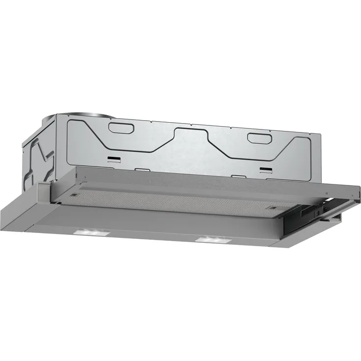 Constructa CD30638 Flachschirmhaube, 60 cm, Silbermetallic, mit 2 Leistungsstufen und LED-Beleuchtung
