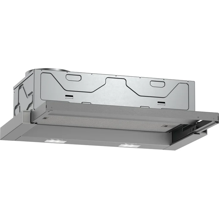 Constructa CD30638 Flachschirmhaube, 60 cm, Silbermetallic, mit 2 Leistungsstufen und LED-Beleuchtung