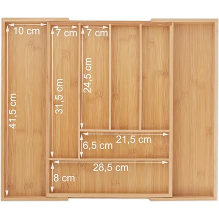 relaxdays Besteckkasten Ausziehbarer Besteckkasten aus Bambus, 8 Fächer, inkl. 2 Messerblöcke, natur – Bild 6