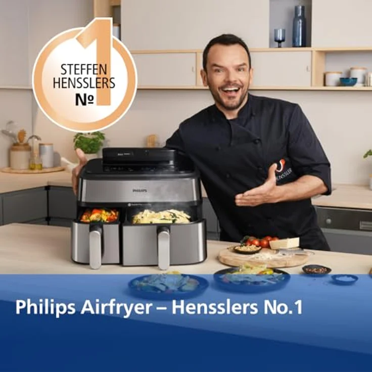 Philips Heißluftfritteuse 5000 Series NA555/00, Dual Basket mit Steam, 9L Kapazität, 2750 W, RapidAir Plus Technologie, Dampfreinigung, HomeID App, Silber – Bild 5