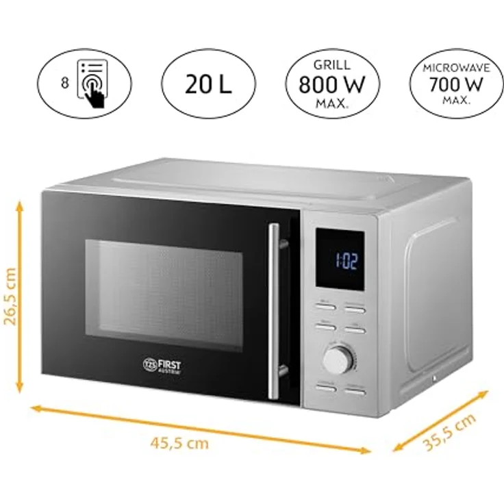 TZS FIRST AUSTRIA Mikrowelle FA-5002-3 mit Grill, Standgerät, 20 Liter Garraum, 700 Watt, Edelstahl, silber – Bild 2