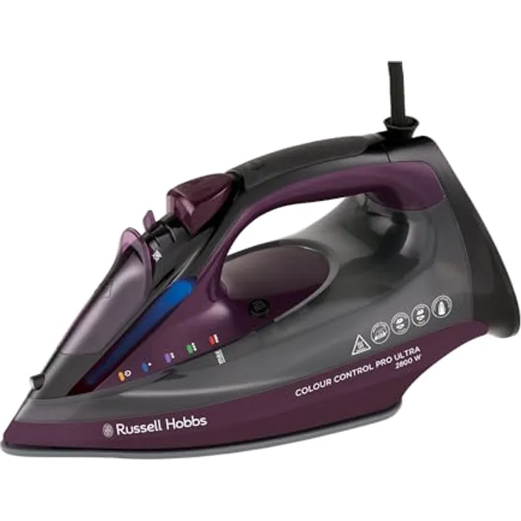 Russell Hobbs Colour Control Pro Ultra Dampfbügeleisen, Keramik-Antihaft-Bügelsohle, 195g Dampfstoß, 50g variabler Dampf, 380ml Wassertank, Selbstreinigung, Anti-Kalk- & Anti-Tropf-Funktion, Farbkontrollleuchte, 2800W, 27281-56