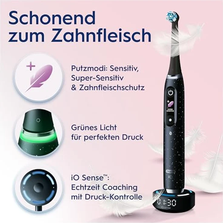 Oral-B iO Series 10 Plus Edition, Elektrische Zahnbürste mit 7 Modi, 3 Aufsteckbürsten, Lade-Reiseetui, Designed by Braun, cosmic black – Bild 4