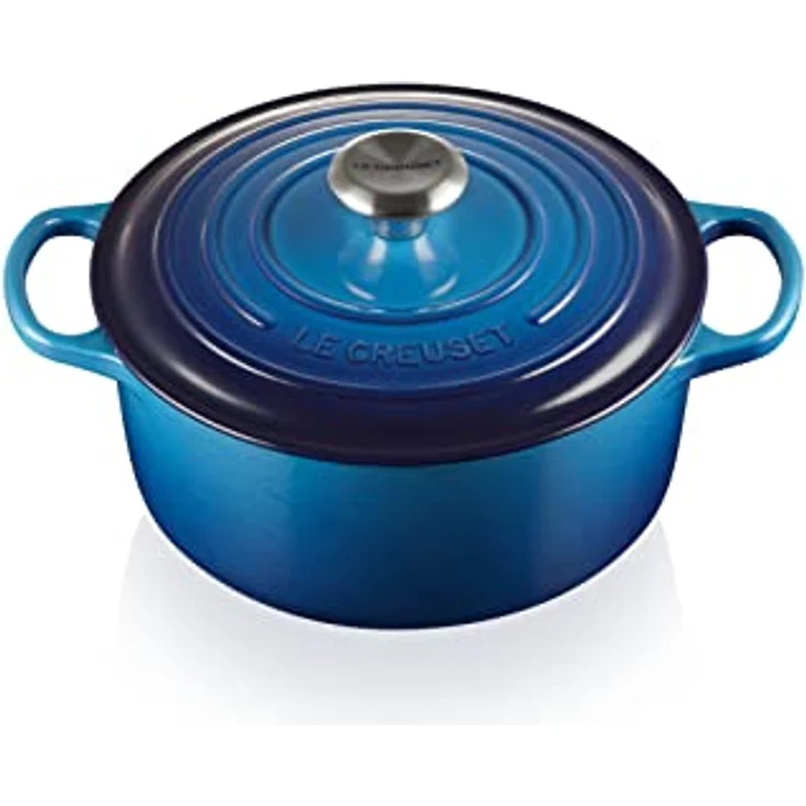 Le Creuset Signature Gusseisen-Bräter mit Deckel, Ø 24 cm, Rund, Für alle Herdarten und Induktion geeignet, Volumen: 4,2 l, 4,305 kg, Azure, 21177242202430 – Bild 1