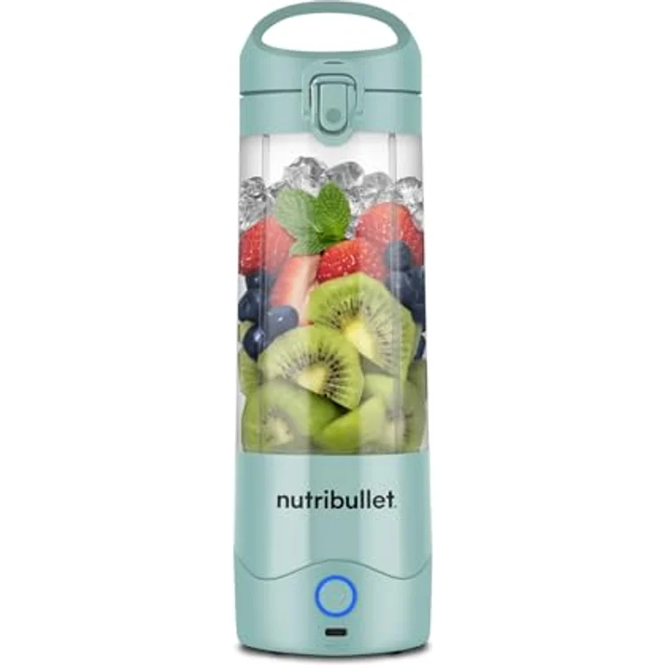 NutriBullet Tragbarer 60-W-Mixer in Hellblau – leistungsstarke Extraktorklinge, 590-ml-Tasse, To-Go-Deckel, USB-C-Ladekabel – Bild 1