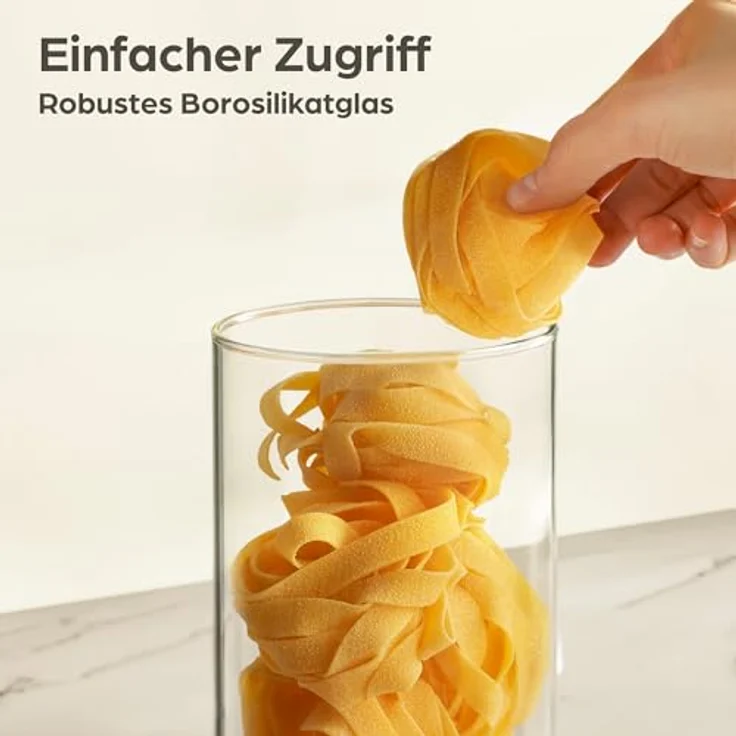 Praknu Vorratsdosen mit Deckel für Spaghetti 2er Set - Luftdicht mit Holzdeckel - Spülmaschinenfest - Hoch 30cm - Spaghetti Aufbewahrung – Bild 5