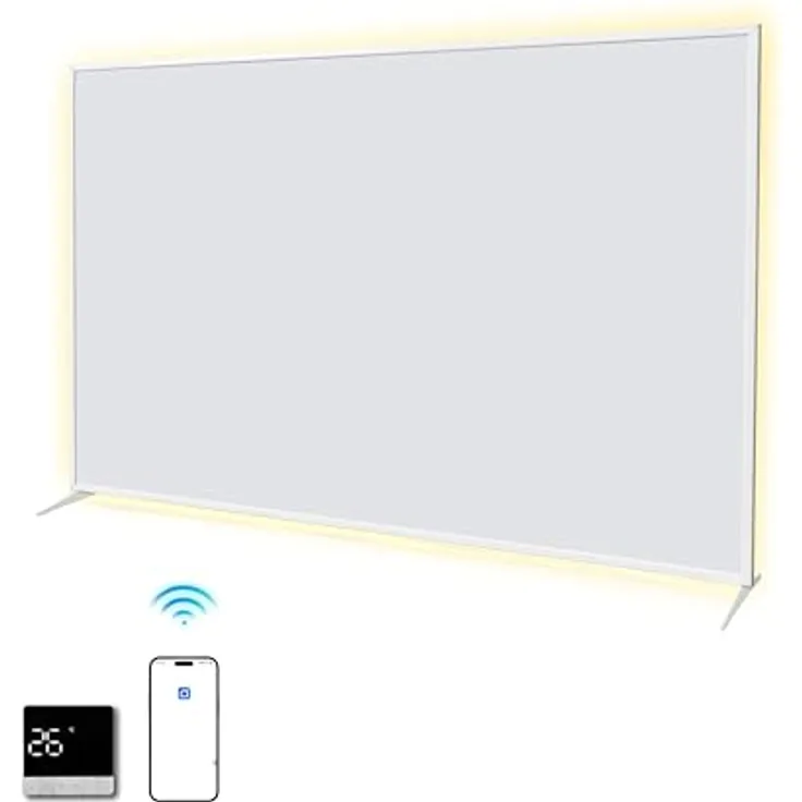 SHX Premium Infrarot Heizung mit WIFI 1200W, Decken- oder Wandmontage, Standgerät, dimmbare Ambiente Beleuchtung, Fernbedienung, Fenstererkennung, LED Display, Carbon Crystal PET Oberfläche