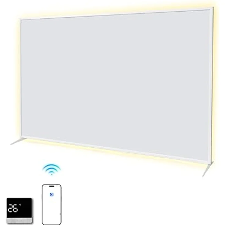 SHX Premium Infrarot Heizung mit WIFI 1200W, Decken- oder Wandmontage, Standgerät, dimmbare Ambiente Beleuchtung, Fernbedienung, Fenstererkennung, LED Display, Carbon Crystal PET Oberfläche – Bild 1