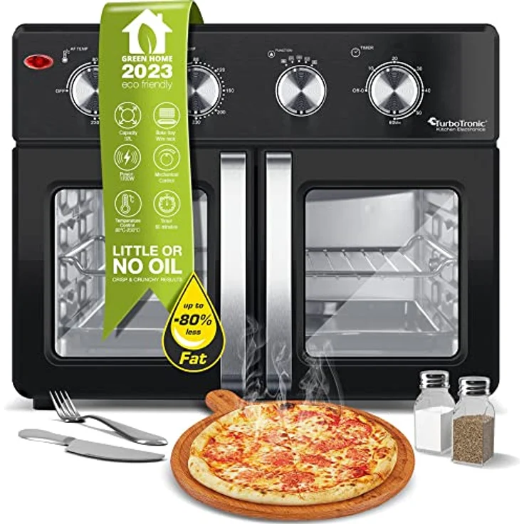 TurboTronic digitaler Heißluftofen - XXL 32 Liter mit Drehspieß für Hähnchen 4in1 Mini Backofen & Power Heißluftfritteuse Airfryer ab 80°C – Bild 1