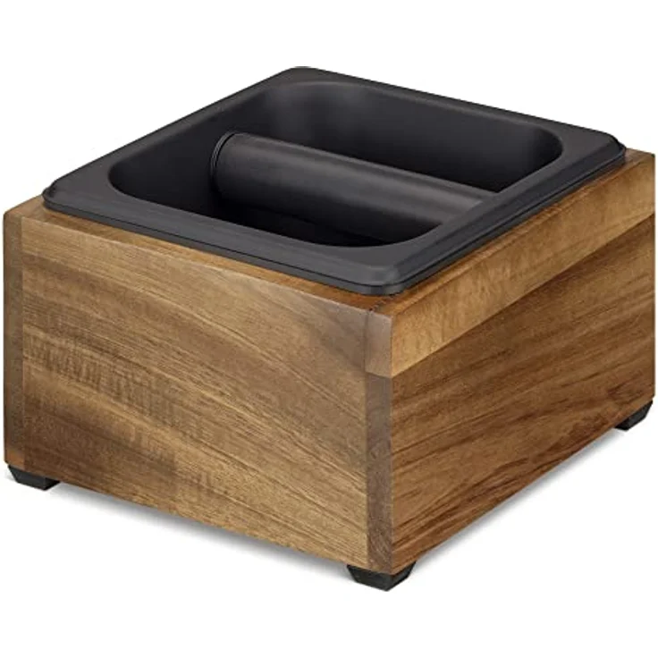 Navaris Abklopfbehälter aus Akazienholz 18x17x11cm - Abschlagbehälter für Siebträger - Zubehör für Espresso Kaffeemaschine Siebträgermaschine - natur schwarz – Bild 5